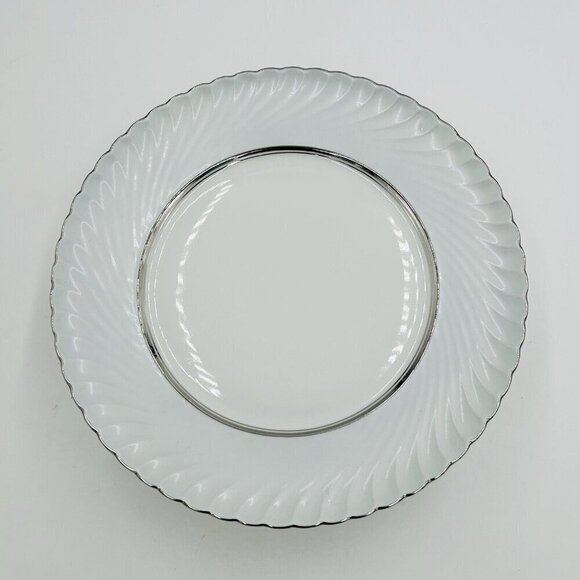 Royal Tettau White with Silver Trim / Ring 10.75" Dinner Plate Scalloped Vintage - Picture 1 of 7